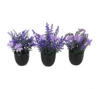 Paquete de 3 plantas artificiales de lavanda con maceta, pequeñas hierbas falsas en maceta para decoración del hogar, mantenimiento de flores sintéticas moradas para escritorio, centro de mesa