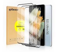 Paquete de 3 protectores de pantalla de vidrio templado curvados aplicables para Samsung Galaxy S21 Ultra 5G de 6.8 pulgadas, compatible con identificación de huellas dactilares, protector de pantalla