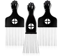Paquete de 3 púas de pelo de metal - CAREHOOD Wide Tooth Afro Pick para hombres, púa de pelo rizado para mujeres, herramienta de peine para desenredar la trenza, peinado del cabello