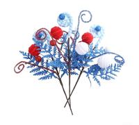 Paquete de 3 púas florales patrióticas rojas, blancas y azules, hojas de plástico con purpurina de 11.8 pulgadas con tallo de alambre para el Día de la Independencia, Día de los Caídos, coronas