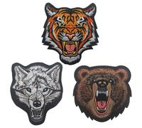 Paquete De 3 Pulseras De Animales Rugientes, Pulseras Bordadas Tácticas, Pegatinas De Insignias De Animales, Parches De Tela De Tigre, Lobo Y Oso, Insignias De Ropa Y Sombreros, Parches Mágicos