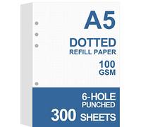 Paquete de 3 recambios de papel A5 punteados para planificador/carpetas/organizador Filofax, papel de hojas sueltas perforadas con 6 agujeros, total 300 hojas/600 páginas, 100 g/m², blanco, 148 x 210