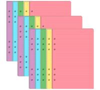 Paquete de 3 recambios de papel de 6 agujeros para carpetas A5, 5 hojas de papel de líneas coloridas, 300 hojas/600 páginas de papel de hojas sueltas para planificador Filofax, 20 hojas por color, 5.8