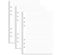 Paquete de 3 recambios de papel rayado de 6 agujeros para carpeta A5, 300 hojas/600 páginas de papel de hojas sueltas para planificador Filofax, 100 g/m², 5.8 x 8.25 pulgadas