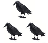 Paquete de 3 señuelos falsos realistas de cuervo falso, resistente a la intemperie, para asustar palomas y pájaros del jardín, balcón, patio, solución humana amigable con los animales con estacas para