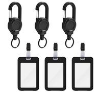 Paquete de 3 Soporte de Tarjetas de Identificación Vertical con Llavero Retráctil y Clip, Badge Id Tarjeta para Oficina, Escuela, Tarjetas de Crédito, Licencias de Conducir, Fácil de Llevar (Negro)