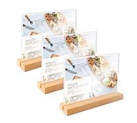 Paquete de 3 soportes para menú de paisaje A5, soporte de menú acrílico para mesas, base de madera, soportes acrílicos A5 para exhibición, horizontal A5