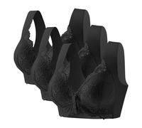 Paquete de 3 sujetadores para mujer, cierre frontal, sin aros, sujetadores de algodón de gran tamaño, cobertura completa, cómodo sujetador de encaje, top de fitness para mujer, Negro , M