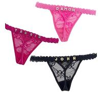 Paquete de 3 tangas personalizadas con nombre, tanga de encaje personalizada con su nombre en él para mujeres, ropa interior personalizada bragas bikini con nombre de letra de diamantes de imitación