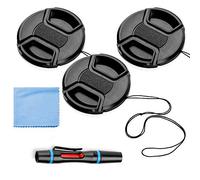 Paquete de 3 tapas de lente de 43 mm, juego de 3 fundas universales para lente frontal central con paño de limpieza de lente de microfibra para cámara Canon Nikon Sony Olympus DSLR + bolígrafo de
