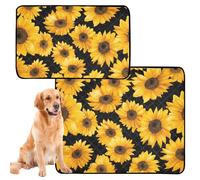 Paquete de 3 tapetes absorbentes de agua para cuenco de perro, lavable, antideslizante, para exteriores, 20 x 24 pulgadas, girasoles amarillos sobre fondo negro