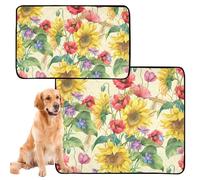 Paquete de 3 tapetes lavables para orina de perro, antideslizantes, para cama de mascotas, 20 x 24 pulgadas, flores, orejas, girasol, amarillo, floral, maíz, amapola, cebada