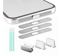 Paquete de 3 tapones antipolvo USB C tipo C para puerto de carga, 3 unidades de malla para altavoces antipolvo a prueba de polvo para iPhone 17 Pro Max (plateado)