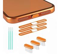 Paquete de 3 tapones antipolvo USB C tipo C para puerto de carga, 3 unidades de malla para altavoces, cubierta adhesiva a prueba de polvo para iPhone 17 Pro Max (naranja)