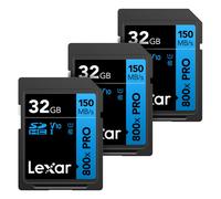 Paquete de 3 tarjetas de memoria Lexar HighPerformance 800x PRO SDHC UHSI de 32 GB C10 U1 V10 Video 4K UHD de hasta 150 MB de lectura por punto