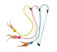 Paquete de 3 tubos de red elásticos para gatos, varita de juguete con bola peluda con plumas para jugar interactivos y palo de ejercicio, juguete de juguete con plumas para gatitos