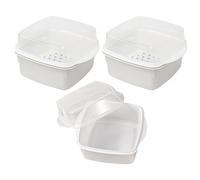 Paquete de 3 Vaporera de Plástico Blanco con Tapa, Caja | Recipiente Transparente, Tapa Clara y Diseño Apilable, Control de Porciones, para Bollos y Filetes