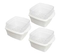 Paquete de 3 Vaporera de Plástico Blanco con Tapa Transparente | Caja Apilable, Cocción Simultánea de Arroz y Verduras, Uso en Cocina, Oficina y Reuniones Familiares