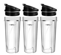 Paquete De 3 Vasos De Repuesto For Licuadora De 16 Oz, Compatibles Con Nutri Y Ninja (QB3001SS), Con Tapas For Llevar.