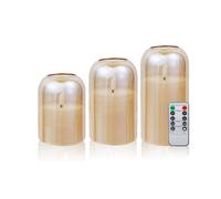 Paquete de 3 Velas de Sin Llama a Batería con Temporizador Remoto, Velas Eléctricas LED Acrílicas Parpadeantes con Llama Bailarina para Decoración Navideña de Halloween en el Hogar H4"5"6" Dorado