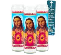 Paquete de 3 velas devocionales del Sagrado Corazón de Jesús, paquete con 3 velas de oración de cristal de corazón sagrado para vigilias, oraciones, bendiciones, ceremonias religiosas, más