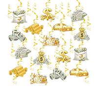 Paquete de 30 decoraciones colgantes de dinero y cumpleaños, espirales colgantes de dinero en efectivo, decoraciones temáticas de inversión para cumpleaños, casino, boda, despedida de soltera