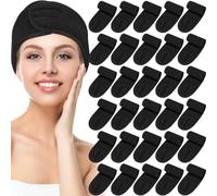 Paquete de 30 diademas de spa para spa, diadema facial de spa a granel para lavarse la cara, maquillaje, diadema para ducha, baño, deportes, diadema de niñas, diadema ajustable de poliéster con gancho