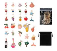 Paquete de 30 dijes para copas de vino con motivos marinos y bolsa de terciopelo - Identificadores de tallo con temática oceánica para decoraciones de fiestas de vino y catas