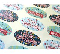 Paquete De 30 Feliz Cumpleanos Español Castellano Felicitación de Cumpleaños Pegatinas, de Colores Ovalado Autoadhesiva Etiquetas para Tarjetas,Sobres,Manualidades,Decoración