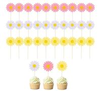 Paquete De 30 Insertos De Margaritas, Decoración De Tartas De Margaritas, Decoración De Flores Para Cumpleaños De Niños, Decoración De Tartas De Flores, Decoración De Flores De Margaritas