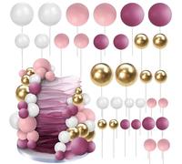 Paquete de 30 mini globos para decoración de tartas, bolas rosas coloridas, decoraciones de púas de pasteles, bolas de imitación de tamaño mixto, decoraciones de pastel para baby shower, boda