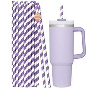 Paquete de 30 pajitas de papel largas a rayas moradas compatibles con vaso Stanley de 40 onzas, reutilizables para vaso de viaje Stanley Adventure Quencher (30 unidades, morado)