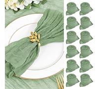 Paquete de 30 servilletas de Gasa de algodón teñidas a Mano, cuadradas, 50 cm, Arrugadas, Color Verde Salvia