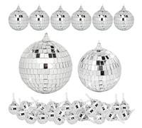 Paquete de 32 mini bolas de discoteca, decoraciones de diferentes tamaños, bola de espejo con cuerda para colgar, adorno de bola de discoteca pequeña para fiesta temática de discoteca, decoración de