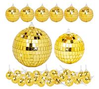 Paquete de 32 mini bolas de discoteca, decoraciones de diferentes tamaños, bola de espejo con cuerda para colgar, adorno de bola de discoteca pequeña para fiesta temática de discoteca, decoración de