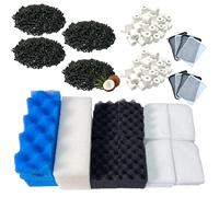 Paquete de 38 filtros de acuario compatibles con filtros Fluval 306/307, incluye espuma biológica, carbón activado y anillos de cerámica (2 juegos de mantenimiento)