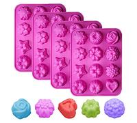 Paquete de 4 12 cavidades flores silicona jabón moldes hechos a mano hielo celosía pastel jalea dulces moldes para hacer pasteles hechos a mano DIY molde de chocolate rosa