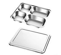 Paquete de 4/5 platos divididos de acero inoxidable con tapa para adultos, bandeja multiusos para organización de comidas, apto para lavavajillas y diseño de ahorro de espacio (A)