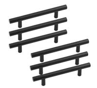 Paquete de 4/6/8 tiradores negros tipo T (orificio de 96 mm en el centro), de acero inoxidable cepillado, for armarios de cocina, cajones y guardarropas.