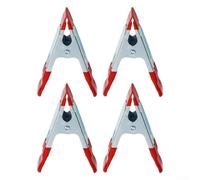 Paquete de 4 abrazaderas de resorte resistentes de metal de 4 pulgadas para carpintería, clips de estudio fotográfico con almohadillas de goma para hojas de plástico, fondos de tela, rojo y plateado