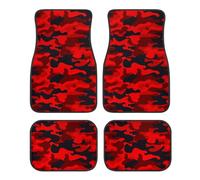 Paquete de 4 alfombrillas delanteras y traseras con estampado de camuflaje rojo, alfombras con respaldo de goma, accesorios interiores de automóviles, ajuste universal