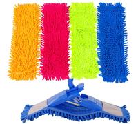 Paquete de 4 almohadillas de repuesto para fregona de chenilla de 40x12cm, cabezales planos de microfibra lavables y reutilizables para suelos multisuperficie (4 colores)