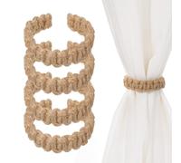 Paquete de 4 alzapaños trenzados elegantes bohemios rústicos hechos a mano para cortinas traslúcidas y ligeras, decoración del hogar, dormitorio, oficina