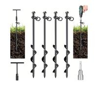 Paquete De 4 Anclajes Espirales Resistentes for Suelo, Anclajes Terrenos Con Instalación A Taladro Y Manual Con Llave En T Y Adaptador De Taladro