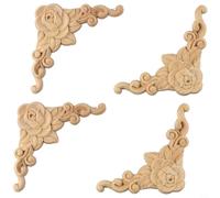 Paquete de 4 apliques de madera tallada en esquina, molduras decorativas para muebles para puerta, armario, espejo de pared, adornos de madera de estilo europeo, detalles de decoración del hogar
