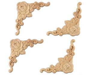 Paquete de 4 apliques de madera tallada en esquina, molduras decorativas para muebles para puerta, armario, espejo de pared, adornos de madera de estilo europeo, detalles de decoración del hogar