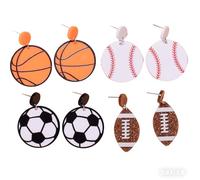 Paquete de 4 aretes colgantes de bola deportiva, joyería para fanáticos del día del juego (baloncesto, béisbol, fútbol, fútbol)