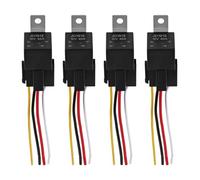 Paquete de 4 arneses de relé for automóvil JD1912, 12 V, 40 A, 4 pines, SPST, 12 AWG, con conectores y cables etiquetados por colores for automóviles, camiones, furgonetas y motocicletas.