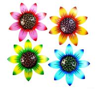 Paquete de 4 arte de pared de flores de metal, escultura colgante dimensional para jardín al aire libre, patio, decoración del hogar, flores de hierro resistentes a la corrosión con gancho triangular