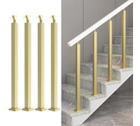 Paquete de 4 Balaustres de Escalera Postes de Balaustre Cuadrados Columna de Barandilla Ajustable de 270° con Base de Soporte Plana,Pasamanos de Metal para Terraza Balcó(Size:90cm/35.4in,Color:Oro)